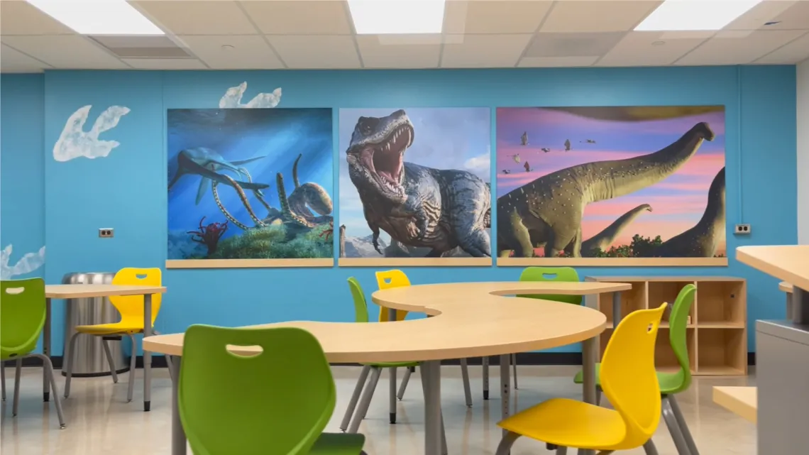 A dinosaur birthday party room