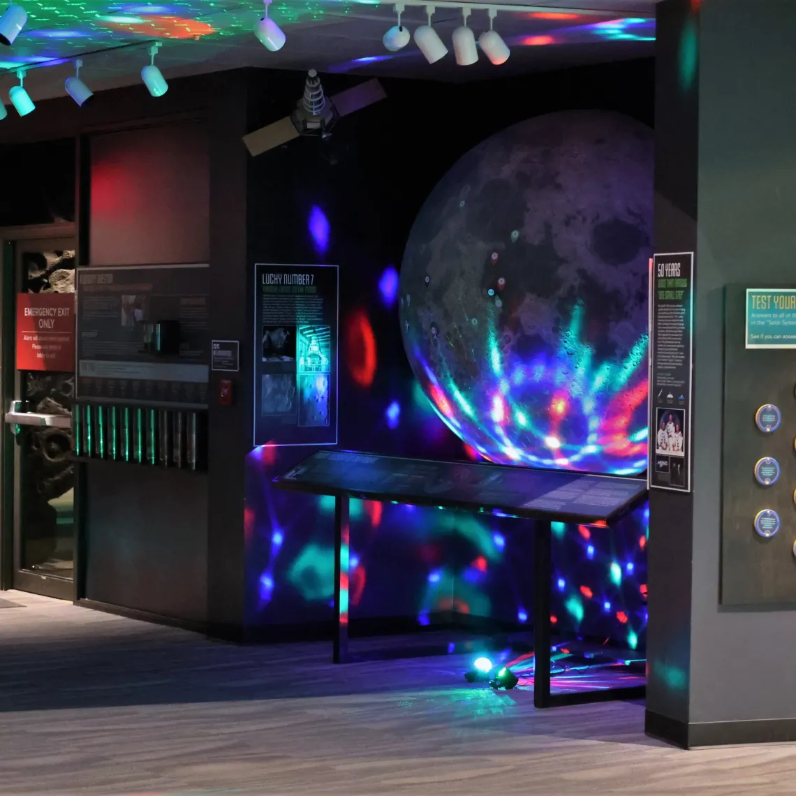 Laser lights on a moon exhibit