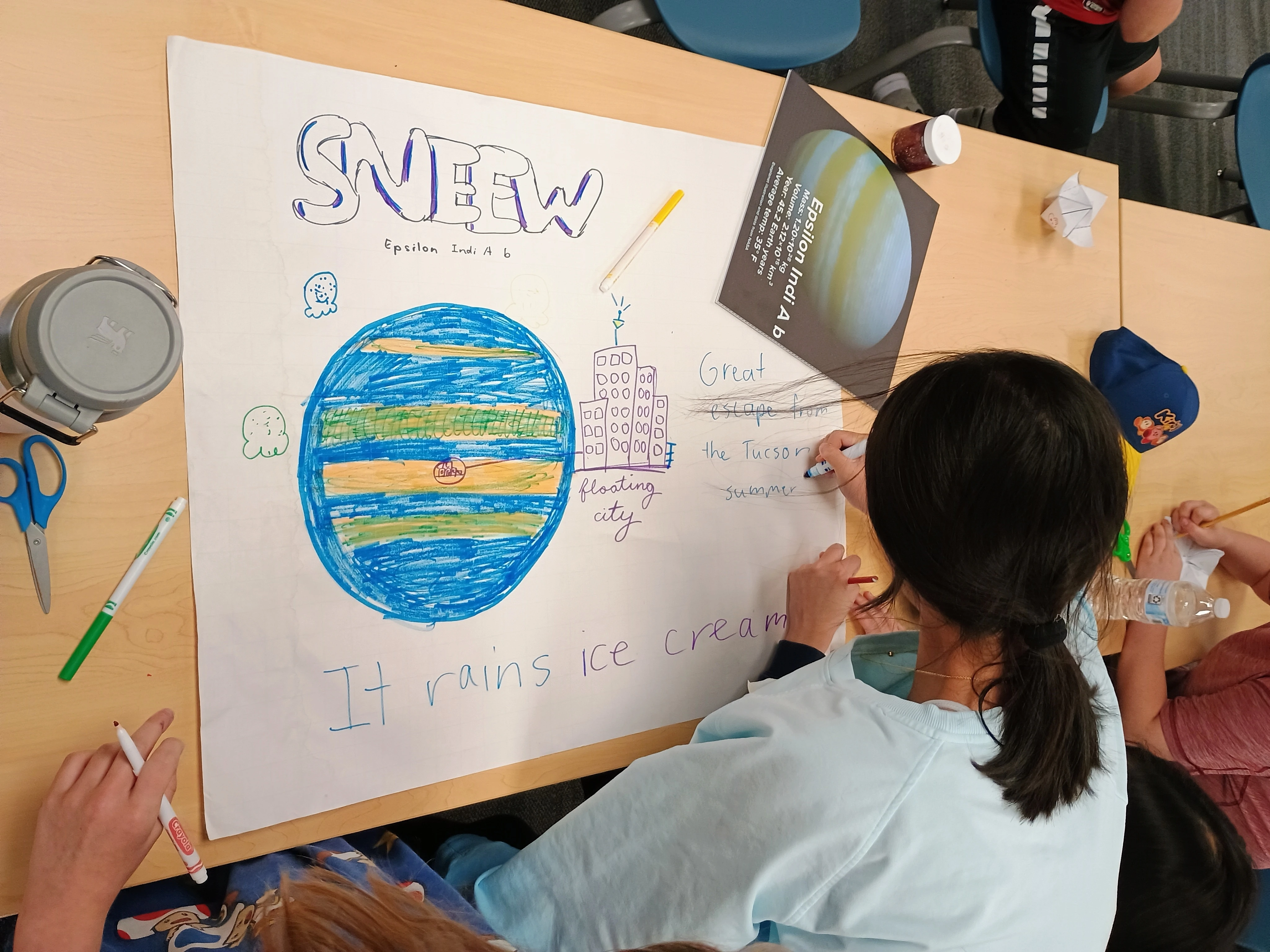 A student draws a poster of a planet
